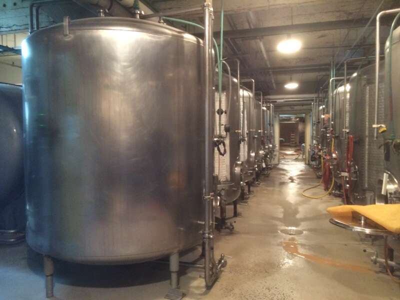 Beer conditioning tanks at the Anchor Brewing Company location in Potrero Hill district of San Francisco.