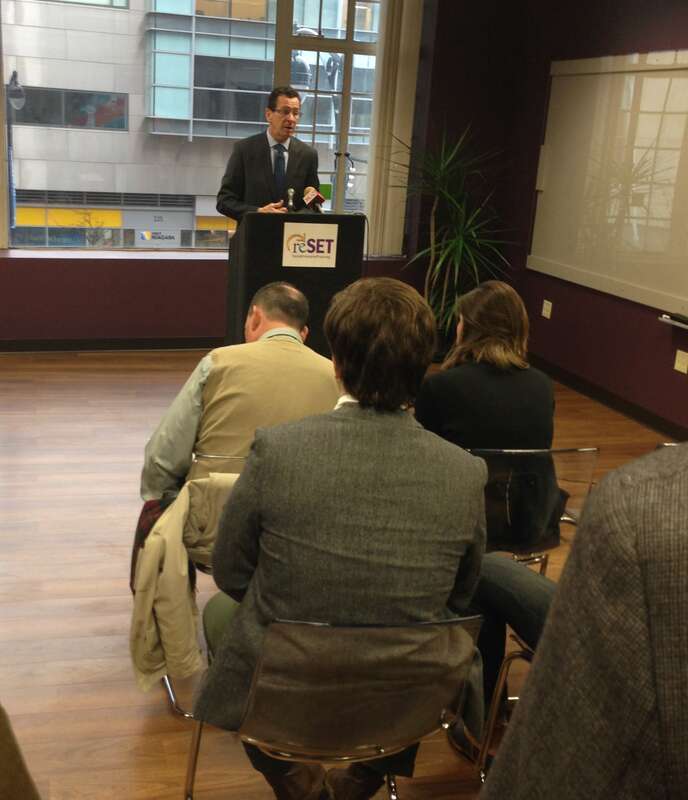 Tuesday, January 14, 2014 -- Governor Dannel P. Malloy visited the offices of reSET in Hartford to announce that he will introduce legislation during the upcoming 2014 regular session of the General Assembly that establishes &quot;benefit corporations&quot; in