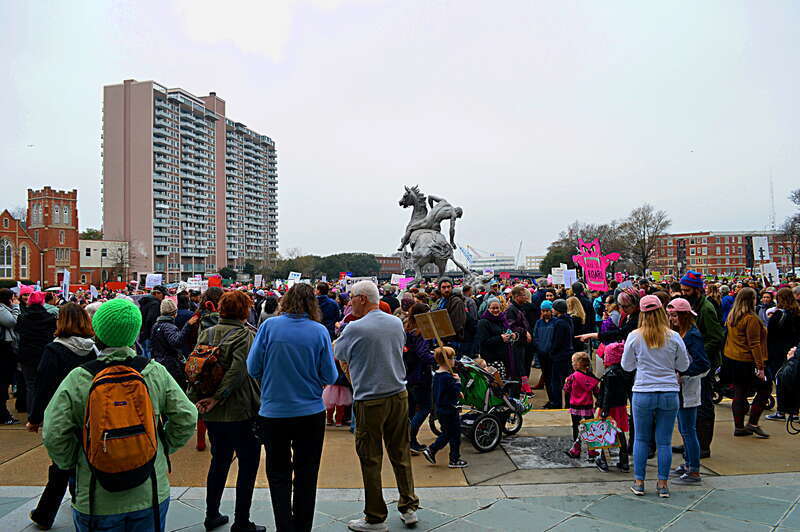 Folks in Norfolk, Virginia gathering for the Women's March.