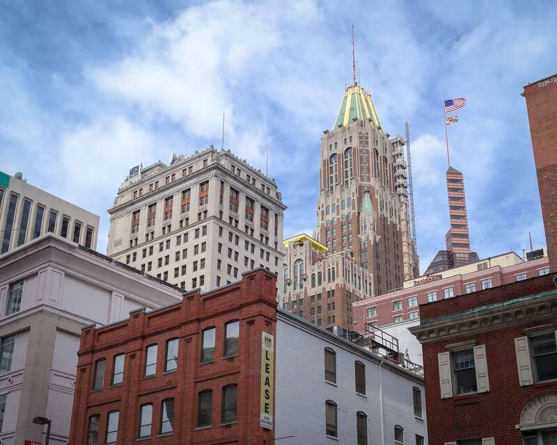 A view of the Baltimore Trust Company Building, also known as the Bank of America Building
