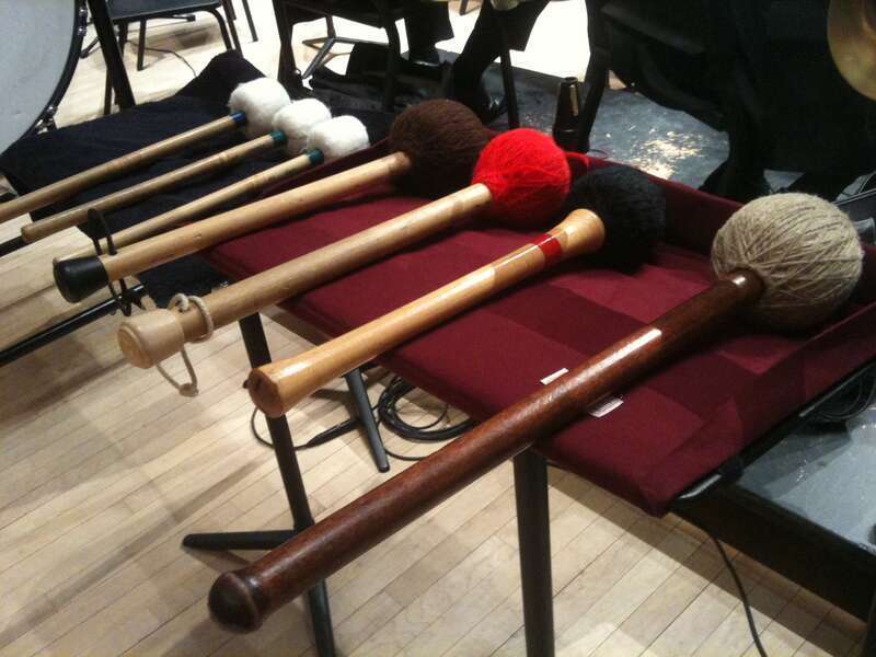 A selection of bass drum and tam-tam mallets to be used during a performance of the Alexander Nevsky Cantata by Sergei Prokofiev.