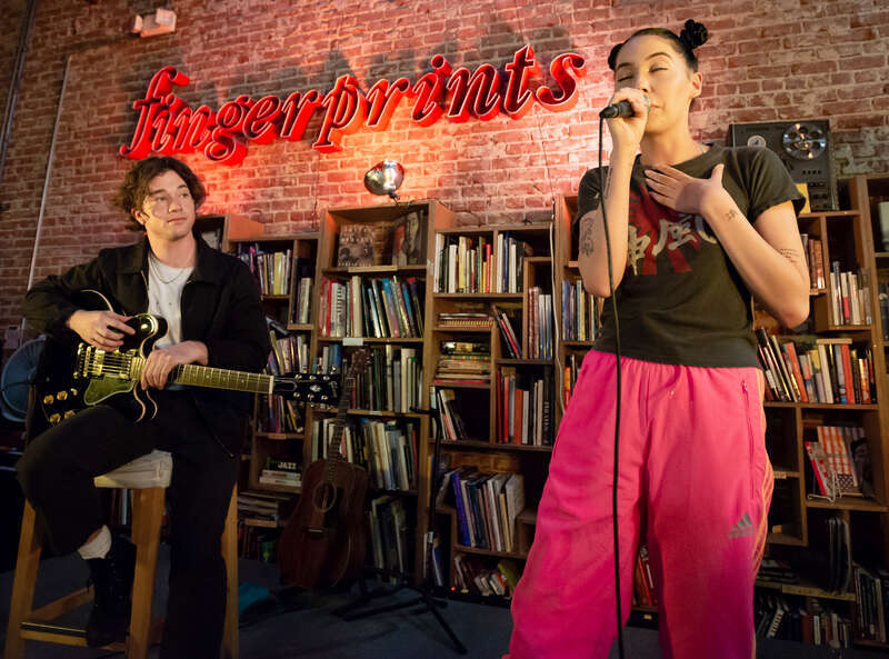 Bishop Briggs performing live at Fingerprints Music in Long Beach, California, on Friday, April 20, 2018.