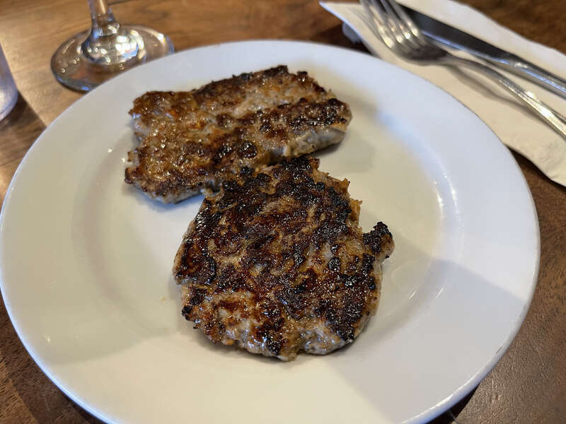 Chicken sausage at Bogie's Too, San Rafael, California