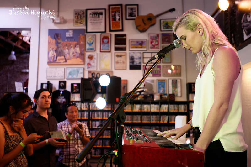 Broods (Georgia and Caleb Nott) performing live at Fingerprints Music in Long Beach, Los Angeles, California, on Thursday June 30th, 2016. Broods performed a short acoustic set then signed posters/etc. for fans.