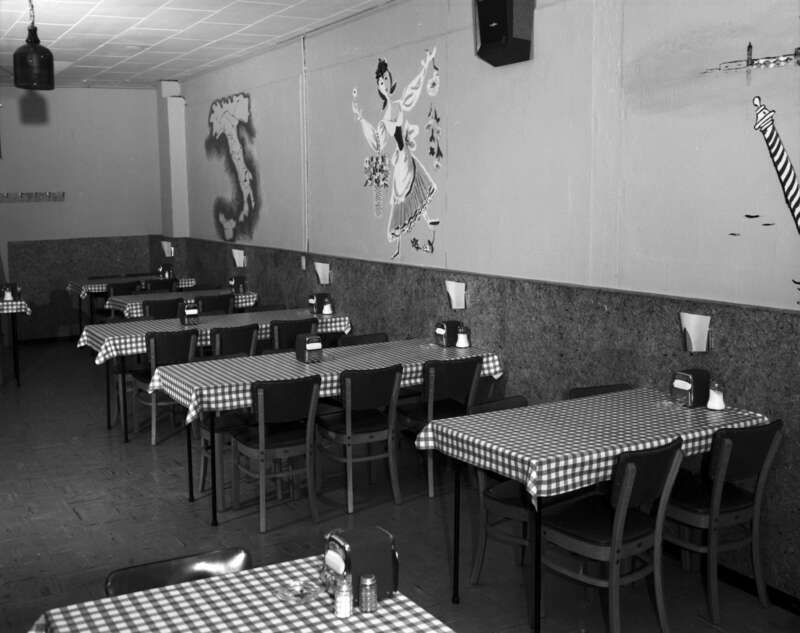 Pizza Haven dining room, SW 153rd Street and Ambaum Blvd SW, Burien, Washington, circa 1958.
