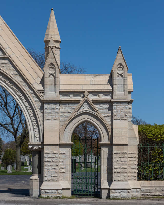 West Entrance, Calvary Cemetery, Evanston, Illinois.