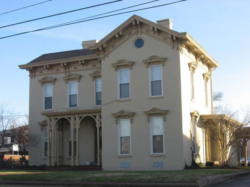 Front and western side of the Camden Riley House, located at 112 E. Fourth Street in Owensboro, Kentucky, United States.  Built in 1891, it is listed on the National Register of Historic Places.