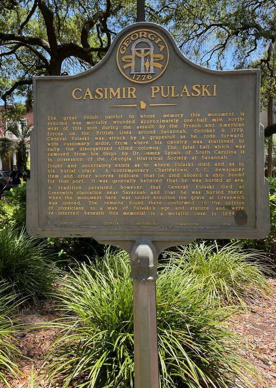 Casimir Pulaski Monument Sign in Savannah, Georgia, U.S.