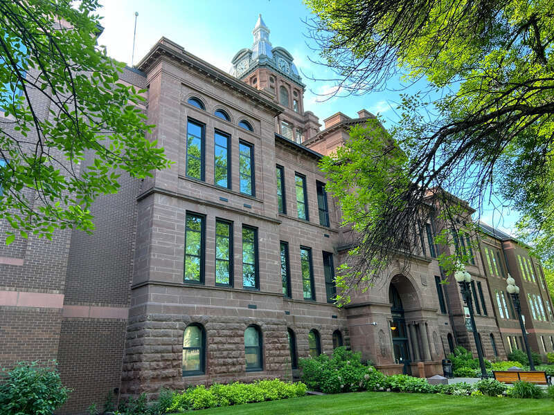 View of Cass County Courthouse in Fargo from the left side.