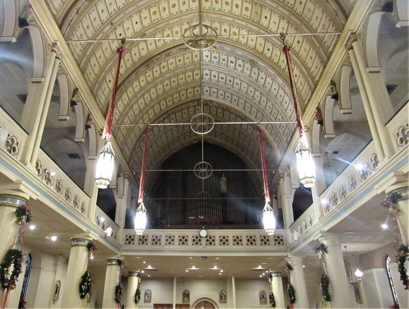 The rear gallery in the Cathedral Basilica of Our Lady of Peace in Honolulu, Hawaii.