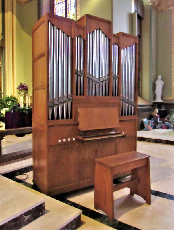 Small pipe organ in the Cathedral of Saint Patrick in Norwich, Connecticut.