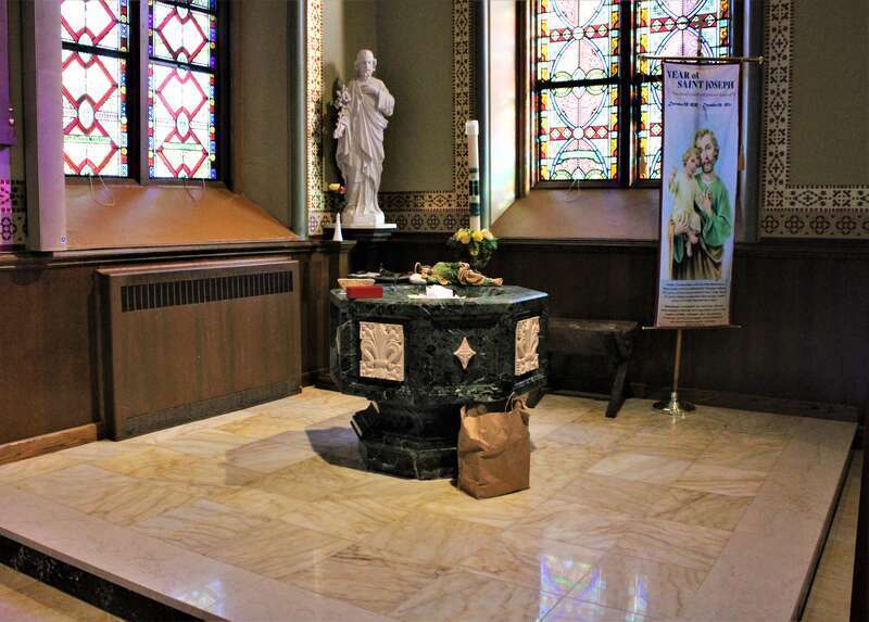 Baptismal font in the Cathedral of Saint Patrick in Norwich, Connecticut.