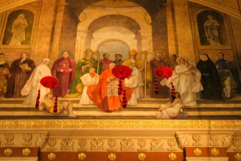 The galeros of the deceased Archbishops of Washington in the Cathedral of St. Matthew the Apostle in Washington, D.C.