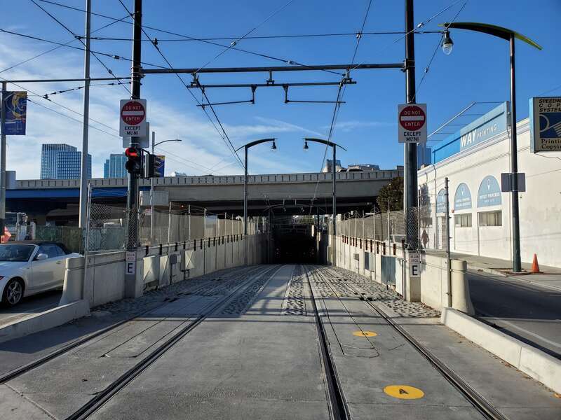 The 4th Street portal in November 2022 on the first day of passenger operations in the Central Subway