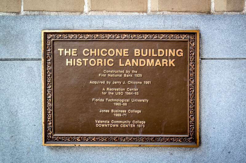 A history of the Chicone Building, formerly the First National Bank Building, in Orlando, Florida