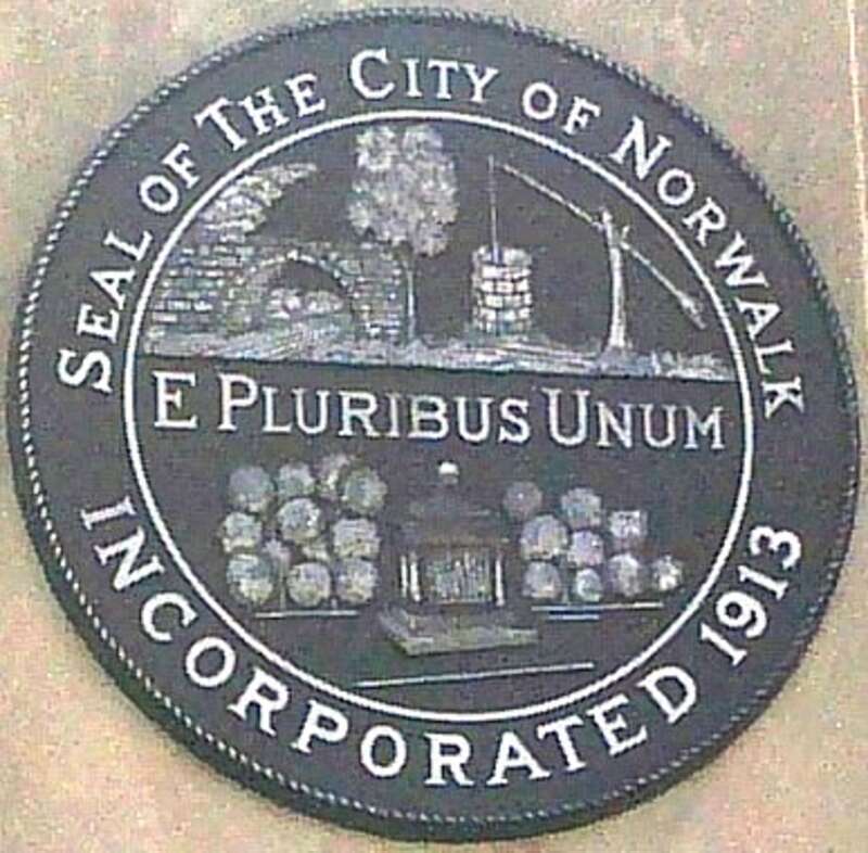 Photograph of the City of Norwalk, Connecticut's Seal as can be publicly seen on front of Norwalk Courthouse  17 Belden Avenue, Norwalk 06850