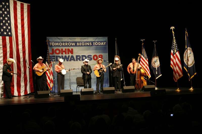 Dr. Ralph Stanley and the Clinch Mountain Boys join with  John Edwards and perform during a free concert in Roanoke, Va.  Photo by Rachel Feierman.
