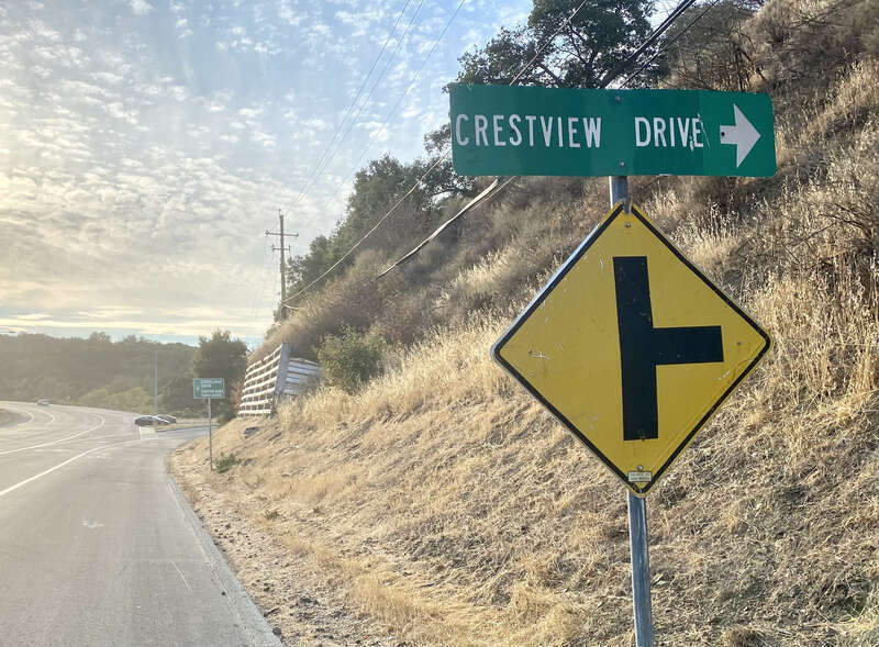Crestview Dr road sign at San Carlos, California