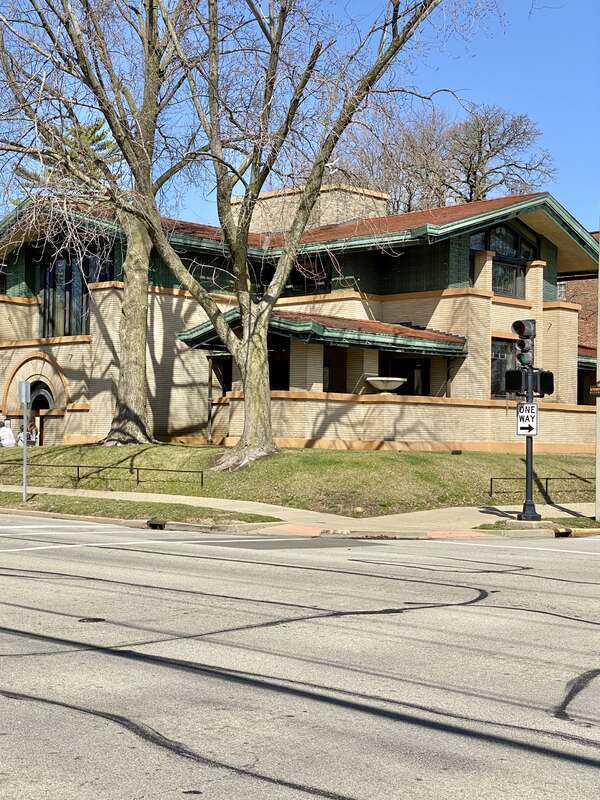 Built in 1902-1904, this Prairie-style house was designed by Frank Lloyd Wright for Susan Lawrence Dana, as a renovation of an Italianate-style house built in 1868-1869, which was completely surrounded by new construction and heavily modified.  The