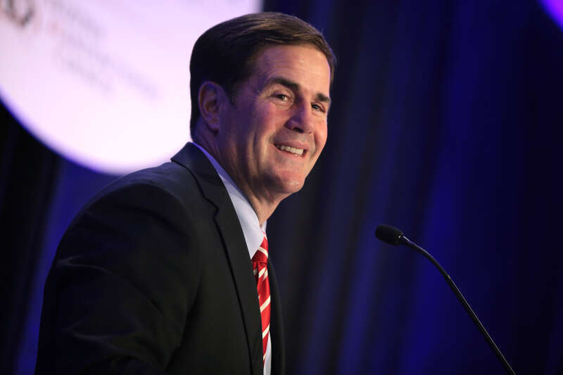 Governor Doug Ducey speaking at the Arizona Chamber of Commerce &amp;amp; Industry's Leadership Series luncheon with U.S. Senator Marco Rubio of Florida in Phoenix, Arizona.

Please attribute to Gage Skidmore if used elsewhere.