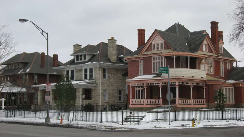 Houses on the southern side of the 1200 block of E. Broad Street (U.S. Route 40) in Columbus, Ohio, United States.  This block is part of a historic district, the East Broad Street Historic District, which is listed on the National Register of