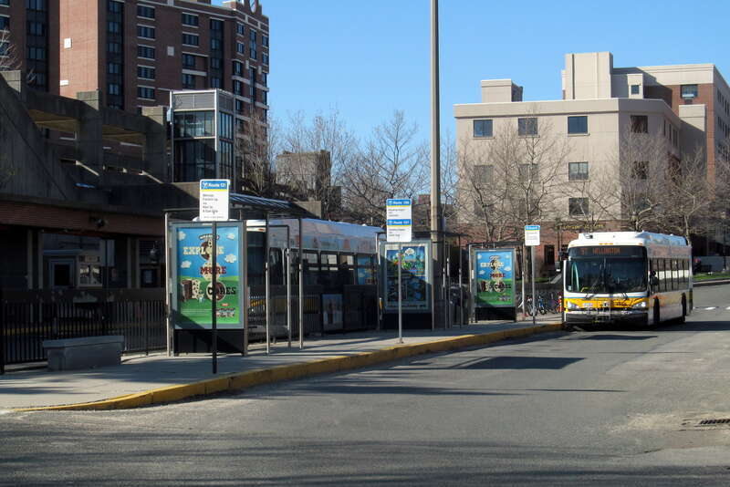 MBTA route 97 bus in the east busway at Malden Center station in April 2017