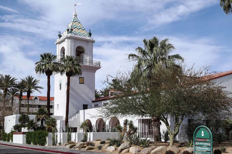 A view of the El Mirador Hotel tower replica in Palm Springs, California, now part of the Desert Regional Medical Center