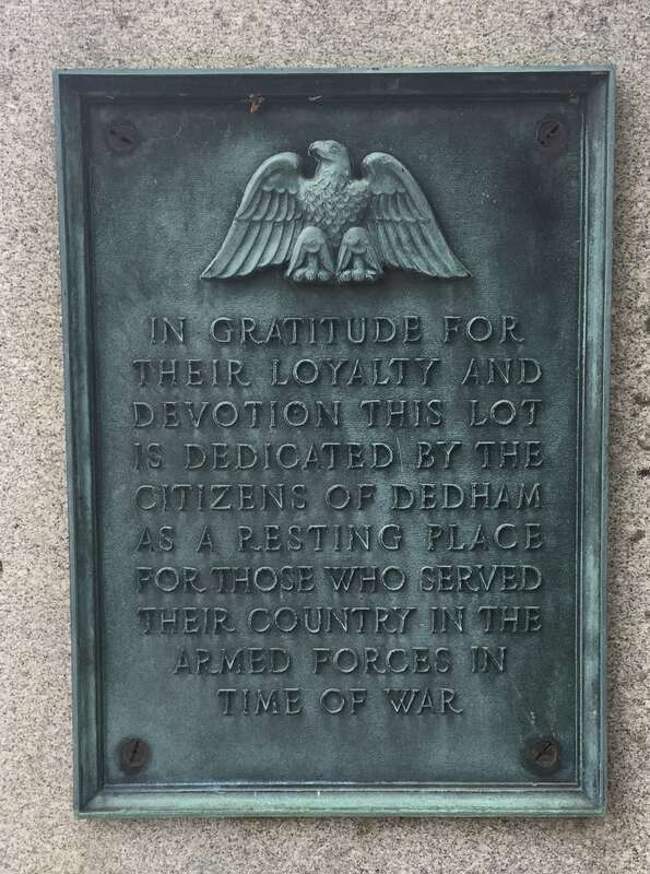 Detail of the entrance to Veterans Hill at Brookdale Cemetery in Dedham, Massachusetts