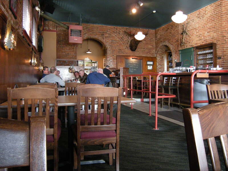 Interior of Buck's American Cafe, Everett, Washington, USA. The corner restaurant is in the Swalwell Block, 2901 Hewitt Avenue, a building listed on the National Register of Historic Places.