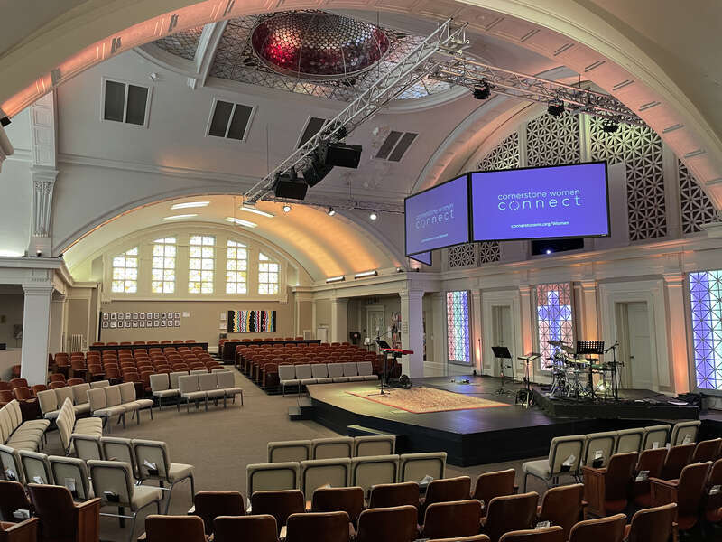 The sanctuary of Cornerstone Church - Heritage Hill Campus, built as First Church of Christ Scientist, in Grand Rapids, Michigan.