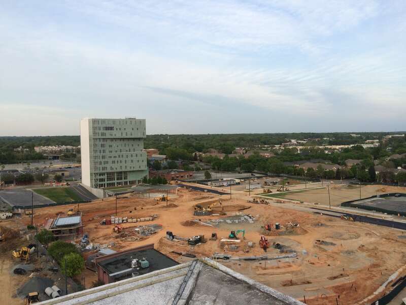 View of First Ward Park under construction from above.
