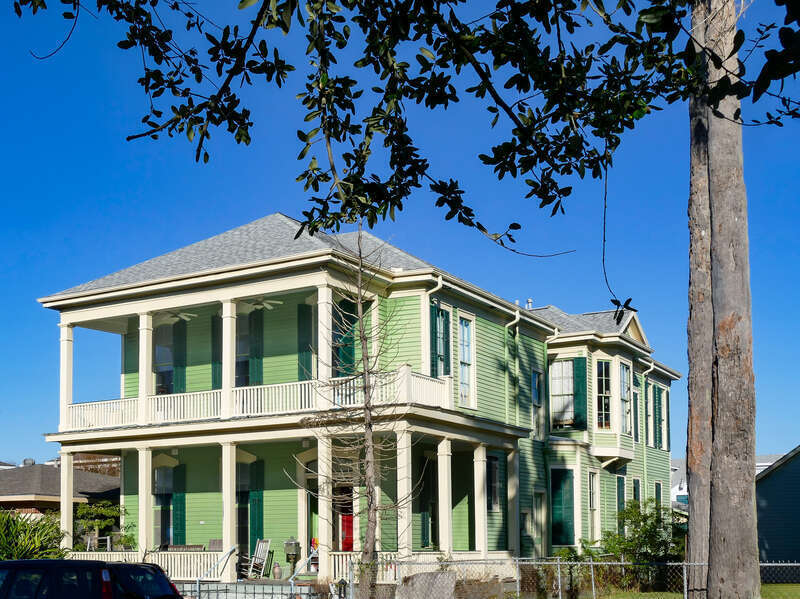 Galveston-born George Seeligson (1841-1912) was a prominent local merchant. In 1872 he married Maria Davenport (1847-1928). He built this 1875 house on another lot in this block. Like many fine Galveston homes, it combines Greek revival and Victorian