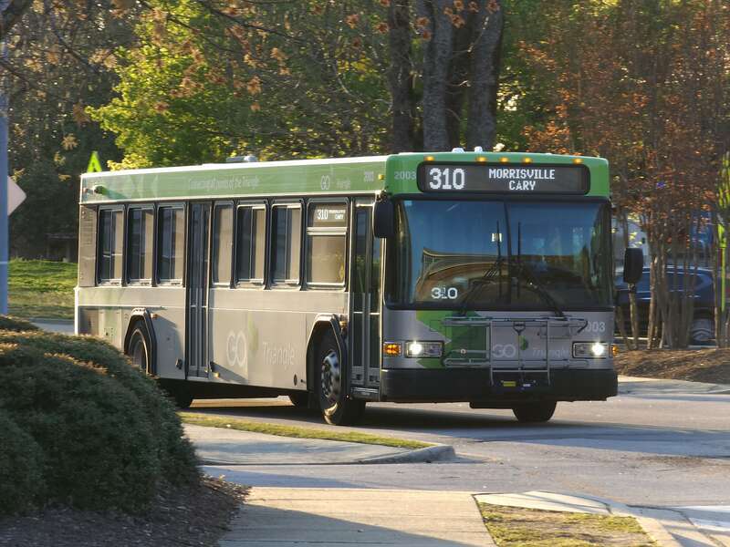 Shown here is a 2020 Gillig Low Floor operating on GoTriangle's 310 route approaching Cary Station.