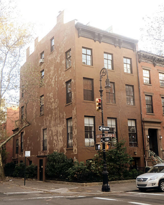 169 Clinton Street, where horror writer HP Lovecraft lived from January 1925 through April 1926. Here he wrote his New York City stories--&quot;The Horror at Red Hook,&quot; &quot;He&quot; and &quot;Cool Air.&quot;
(With PicMonkey's &quot;Nosferatu Dawn&quot; filter.)