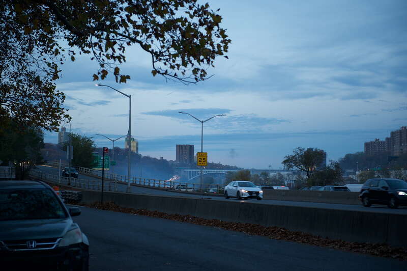 A brush fire in Highbridge Park.