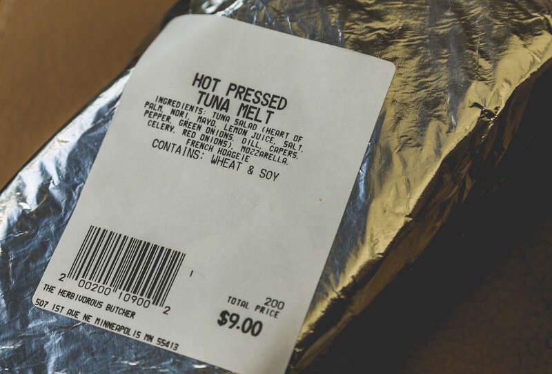 Vegan tuna melt at Herbivorous Butcher, Minneapolis, Minnesota