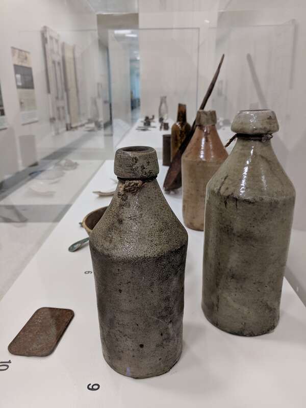 Artifacts unearthed from the site of the Mary Freeman House in the former Little Liberia neighborhood of Bridgeport, Connecticut on display at Housatonic Community College