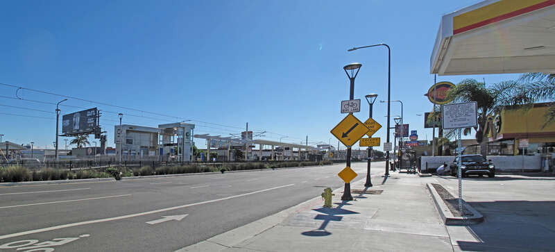 Looking south along Crenshaw Blvd. with Hyde Park station, K Line, Los Angeles