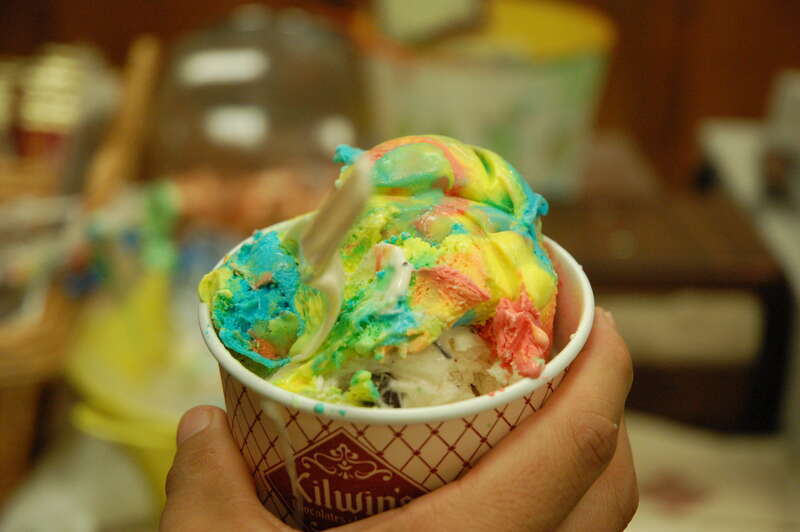A dish of ice cream (superman flavor) served at the Kilwins in Fort Lauderdale.