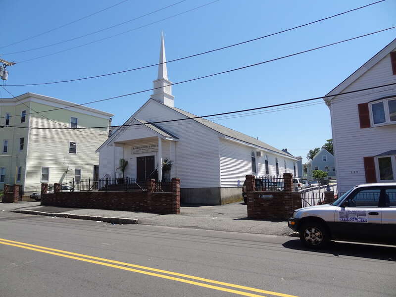 Igreja Adventista do Setimo Dia, a Portuguese Seventh Day Adventist church located at 211 Charles Street, Lowell, Massachusetts.  North (front) and south sides of building shown.