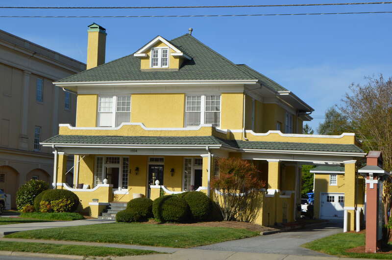 Front of the J. C. Siceloff House, located at 1104 N. Main Street in High Point, North Carolina, United States.  Built in 1920, it is listed on the National Register of Historic Places.