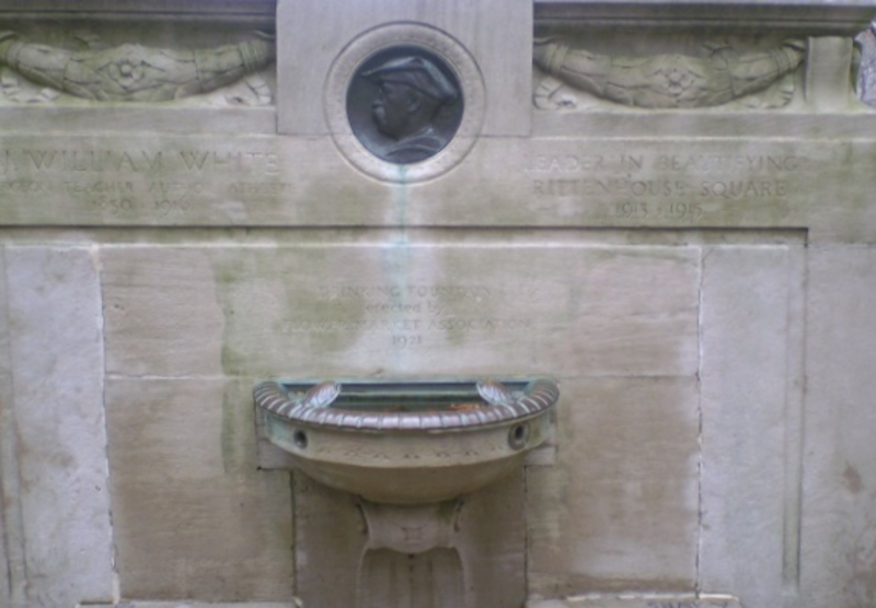 en:J. William White, 1922, bas-relief bust by en:Robert Tait McKenzie, Rittenhouse Square, Philadelphia, PA Surgeon, Teacher, Author, Athlete, (1850-1916)Leader in beautifying Rittenhouse Square