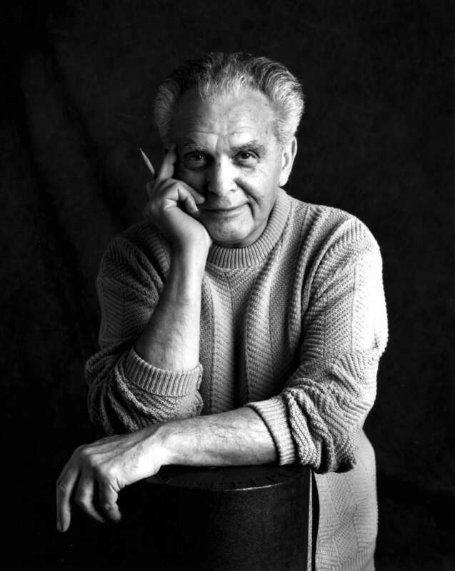 Photo of Jack Kirby taken by Susan Skaar during a session in the studio at Jack's home in Thousand Oaks, CA. The photos were later published in The Art of Jack Kirby (Blue Rose Press, 1993).
