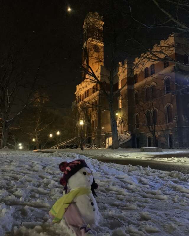 Snow outside Kirkland Hall at Vanderbilt University