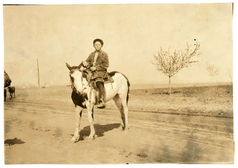Bartrum Choate, a 12-year-old boy driving colts to town. Works for W.F. Barber, Route 3, Lawton, Oklahoma. Photograph by Lewis Wickes Hine, 4 April 1917.

From the National Child Labor Committee Collection at the Library of Congress