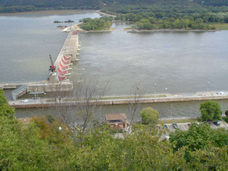 Description:Lock &amp;amp; Dam #11, located at Dubuque, Iowa.  This photo shows the dam as seen from Eagle Point Park in Dubuque.