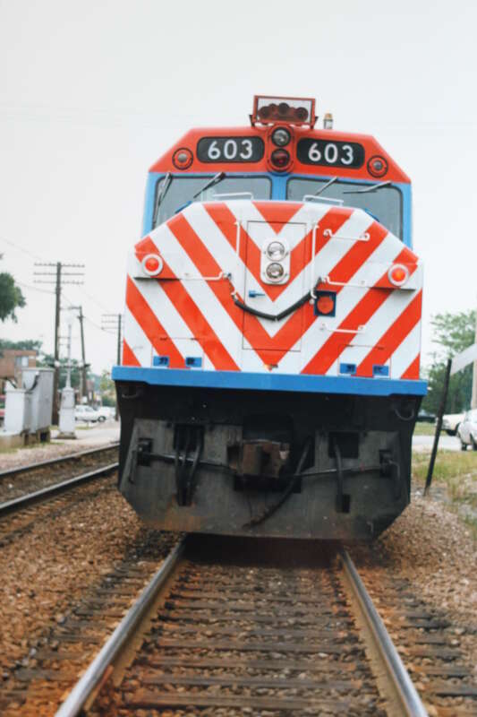 Bensenville, IL, Midwestern U.S. railroad, 1987; digital copy of print. Complete indexed photo collection at WorldHistoryPics.com.