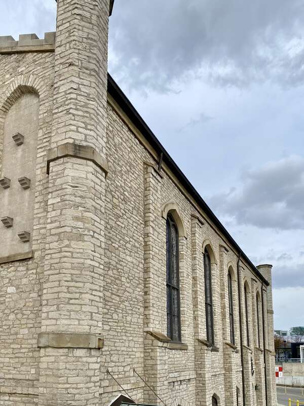 Built in 1849, this Gothic Revival-style building, known as the Mariners Church, was designed by Calvin N. Otis and Hugh Moffat, and was originally a parish of the Episcopal Diocese of Michigan, with the land having been originally donated by Julia