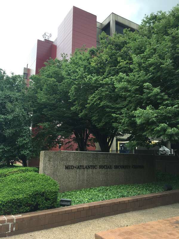 The Mid-Atlantic Social Security Center, which houses the Mid-Atlantic Program Service Center of the Social Security Administration. The building is located at 300 Spring Garden Street in Philadelphia, Pennsylvania. This is the view of the northeast