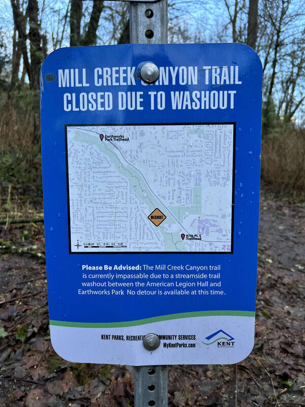 Sign at the Mill Creek Canyon Earthworks, a public park in Kent, Washington.